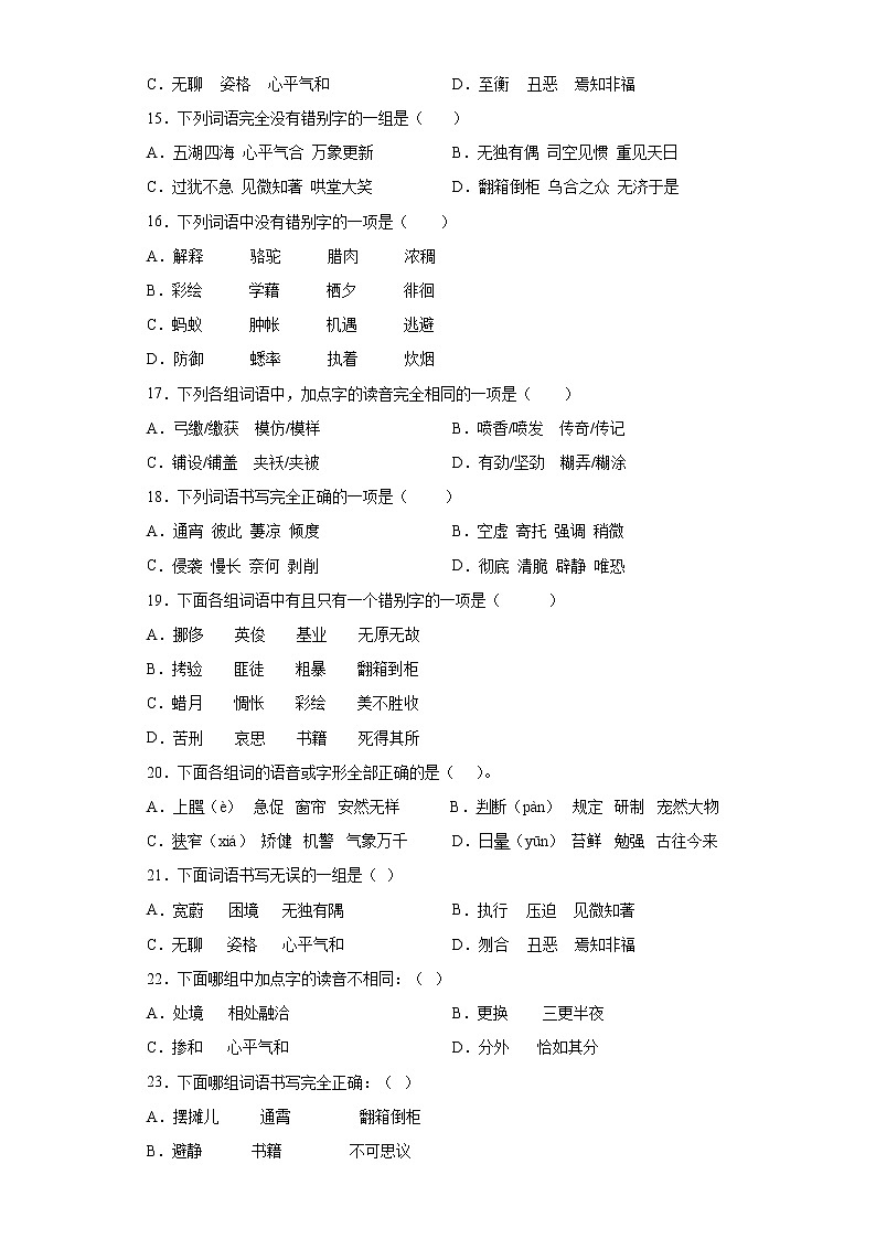 小升初字音字形单项选择专项突破（试题）部编版语文六年级下册第3页
