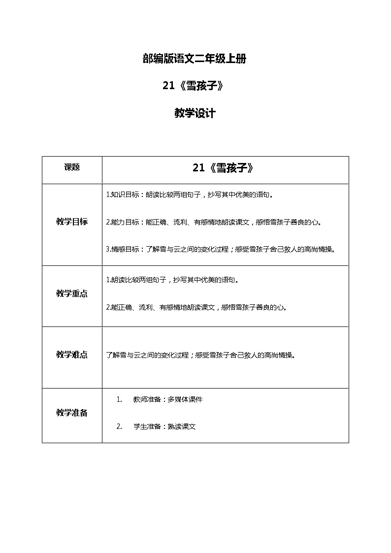 21.《雪孩子》（第二课时）课件+教案+视频+练习01