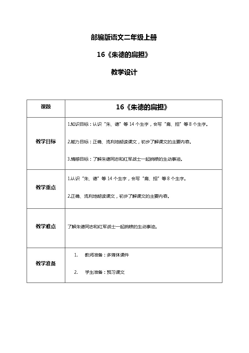 16.《朱德的扁担》（第一课时）课件+教案+练习01