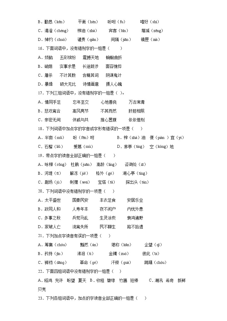 小升初字音字形+专项突破练习（试题）部编版语文六年级下册 (一)（含答案）第3页