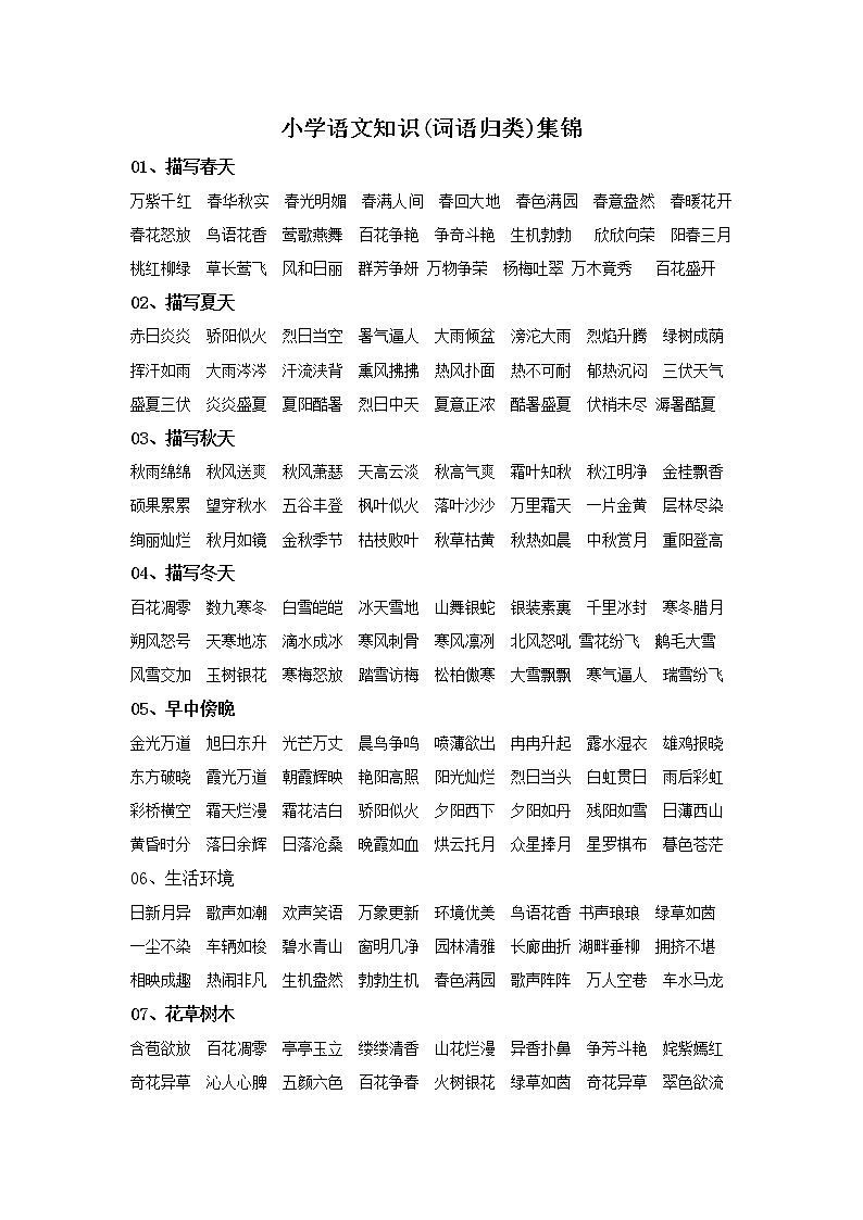 小学六年级语文下册词语归类复习01