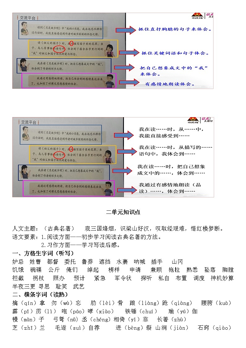 部编版五年级下册语文各单元知识要点03