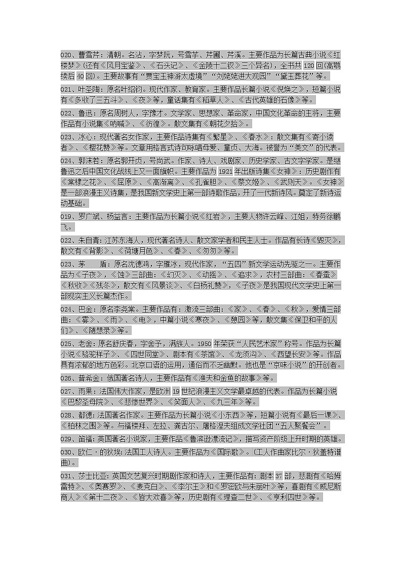 小学语文文学、百科荟萃（全）第2页