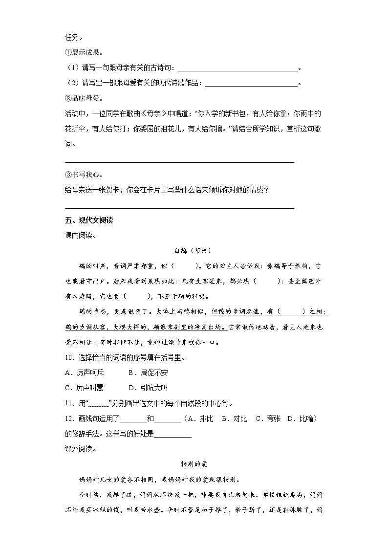 期末综合（试题）部编版语文四年级下册（含答案）03