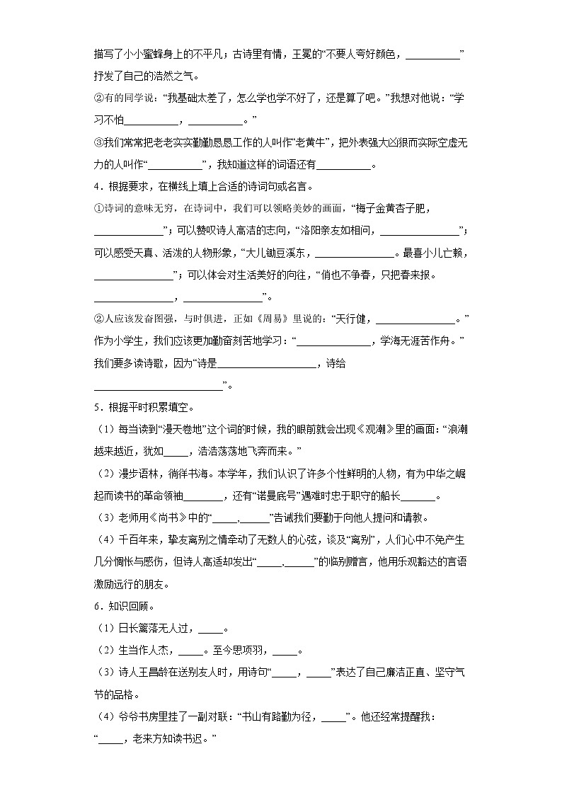 古诗词与积累运用专项突破（试题）部编版语文四年级下（含答案）02