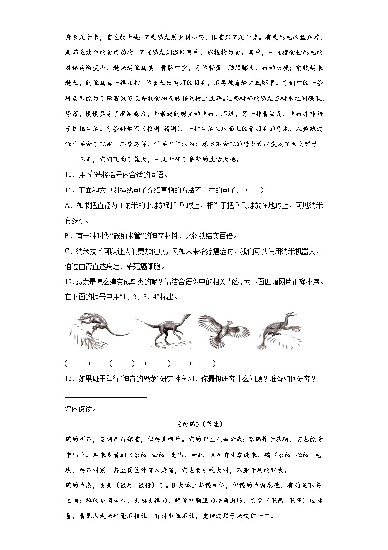 课内阅读专项突破-（试题）部编版语文四年级下册（含答案）03