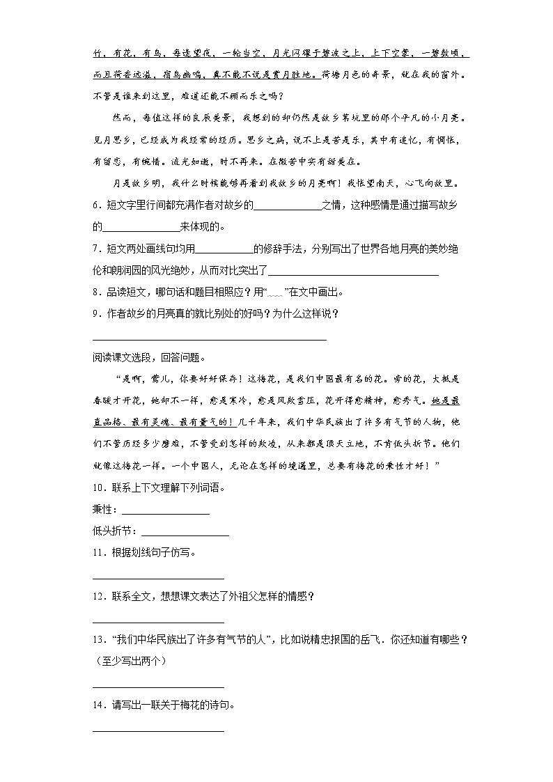 期末复习专题一课内语段专练（试题）部编版语文五年级下册（含答案）第2页