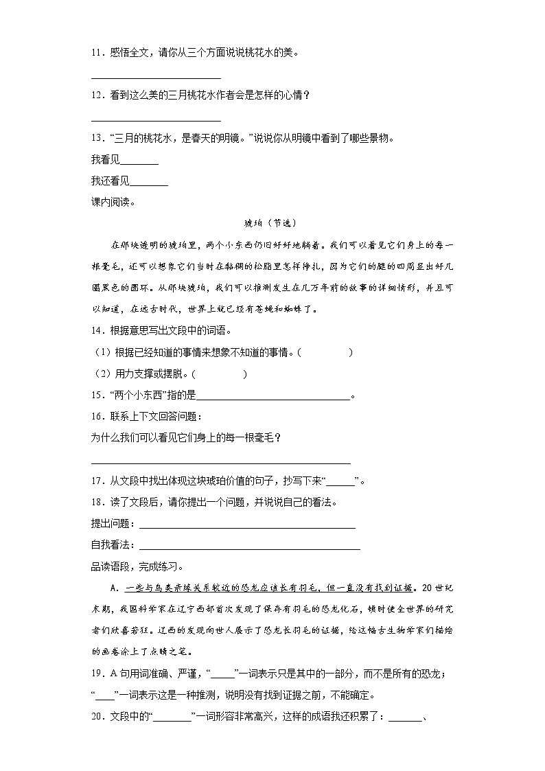 期末复习专题一课内语段专练（试题）部编版语文四年级下册（含答案）第3页