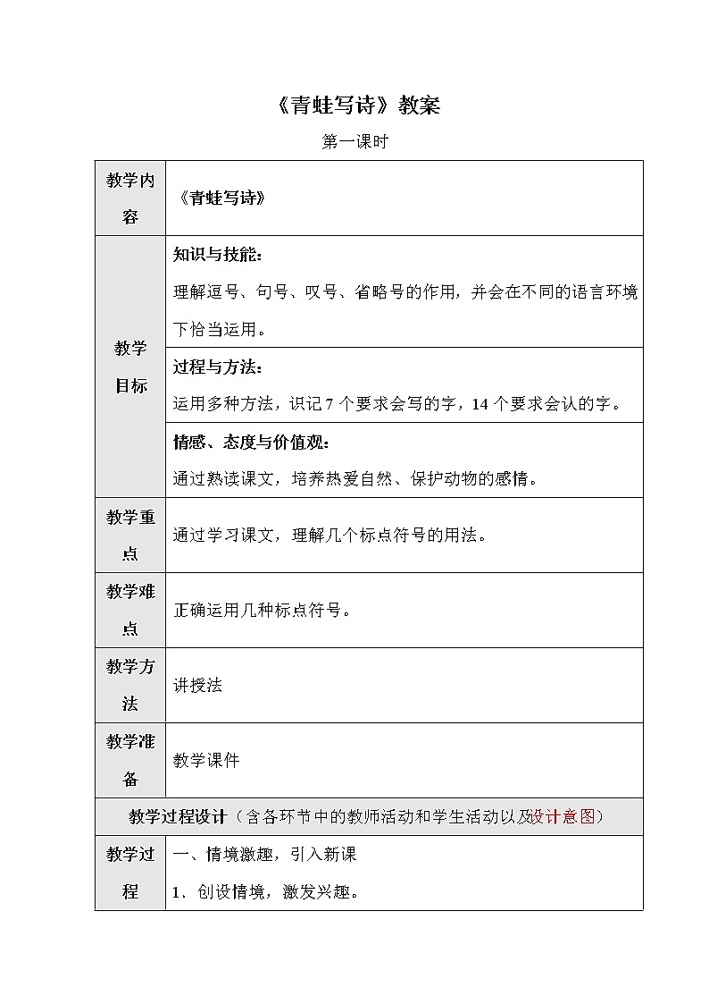 部编版语文一年级上册-06课文（二）-03青蛙写诗-教案03第1页