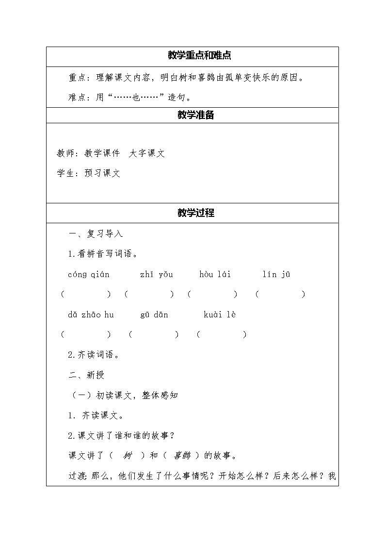 部编版语文一年级下册6 树和喜鹊(43) 教案第2页