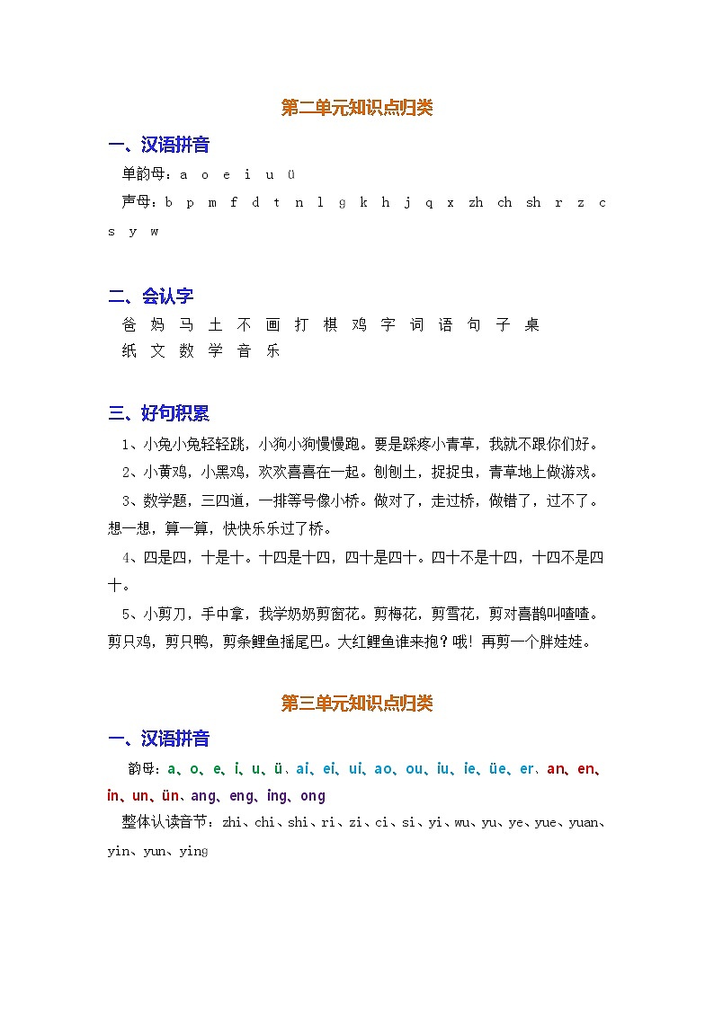 一年级上册语文-各单元知识点梳理_人教（部编版）第2页