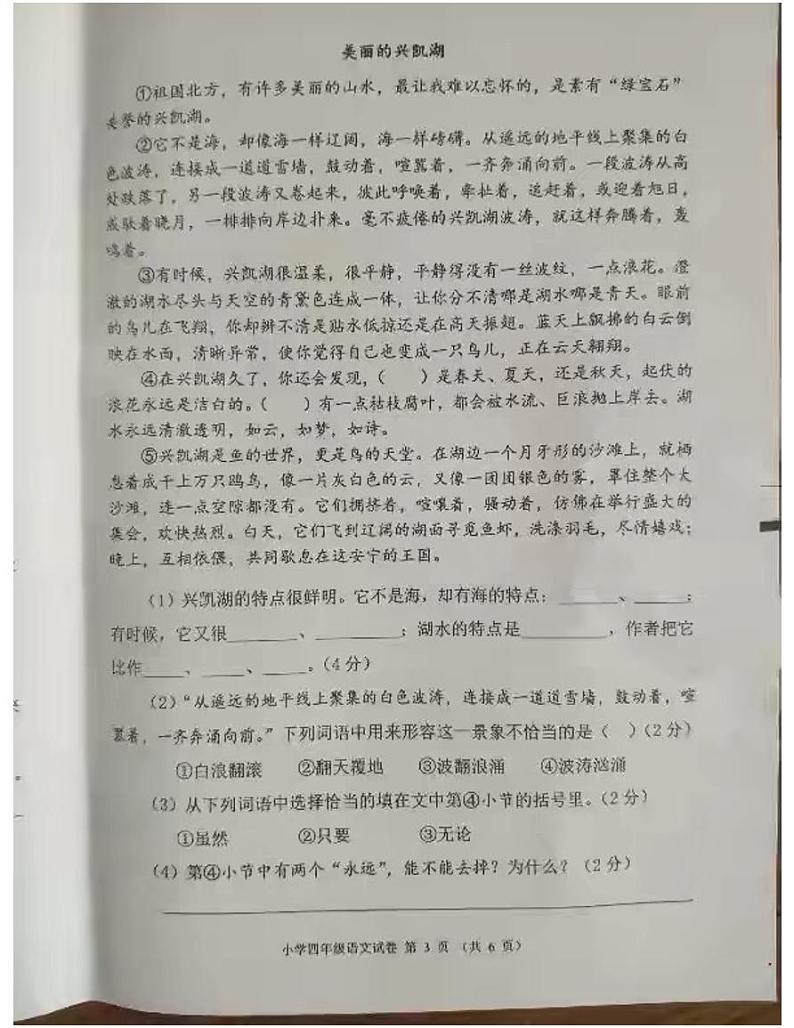 2021年部编版四年级下册语文期末试卷（无答案）（八）第3页