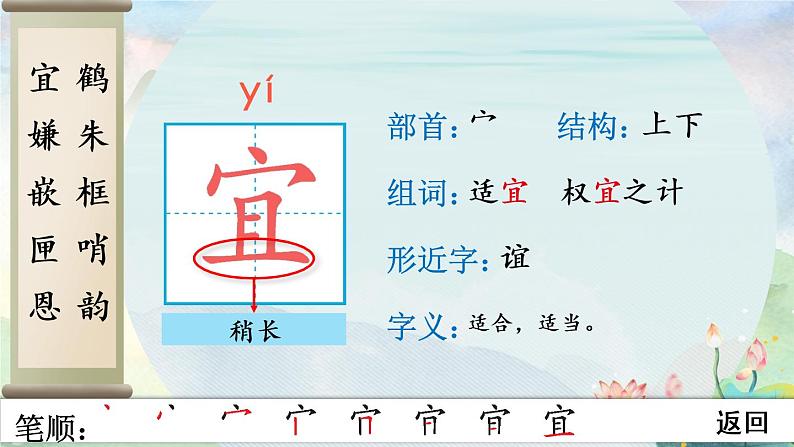 部编语文五年级上册1 白鹭生字笔顺课件第3页