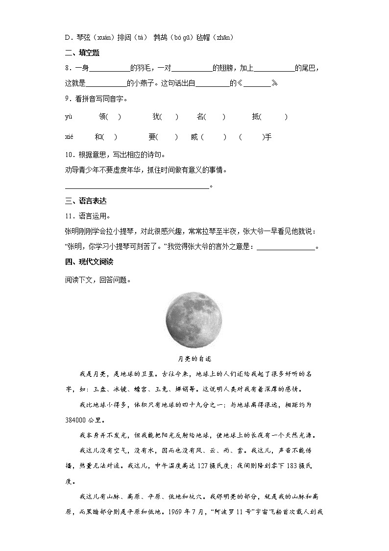 部编版语文小初衔接试卷（十五）第2页