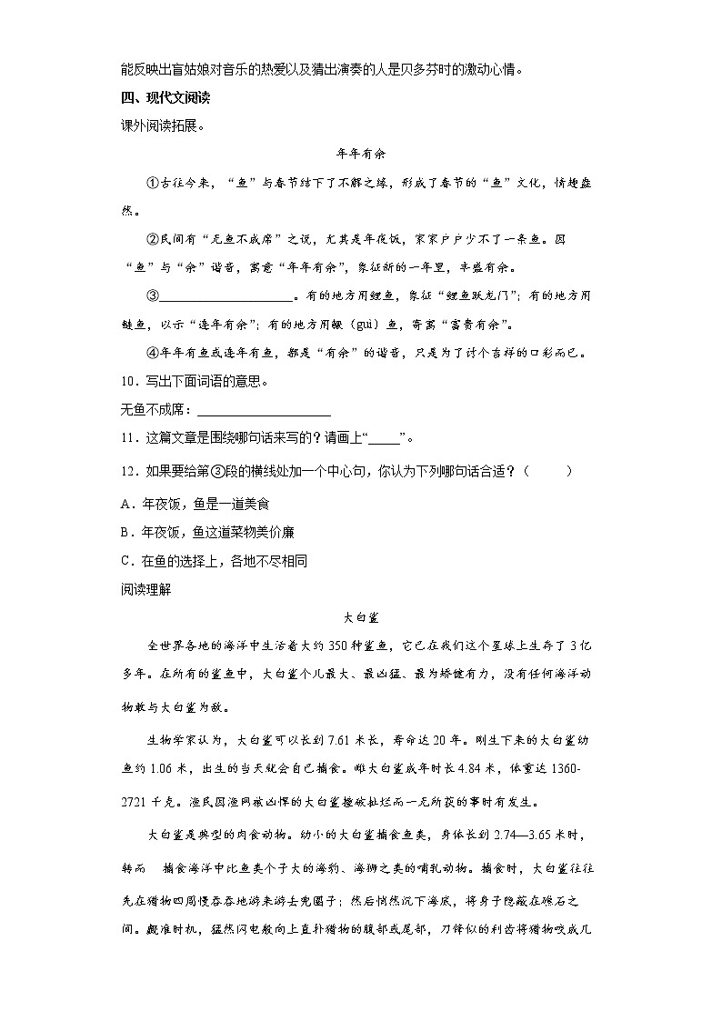 部编版语文小初衔接试卷（一）第3页