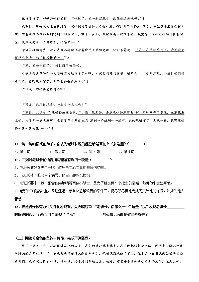 第15课《金色的鱼钩》精品配套练习（基础+阅读）-部编版六年级上册 - 副本第3页