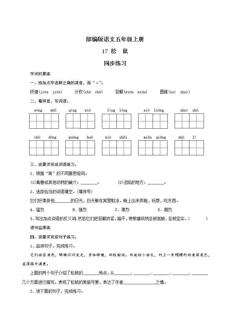 17《松鼠》课件PPT+生字课件+教案+练习+音视频素材01