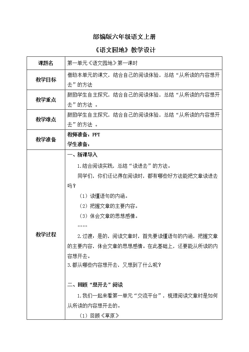 部编版6年级语文第一单元《语文园地》第一课时PPT+教案01
