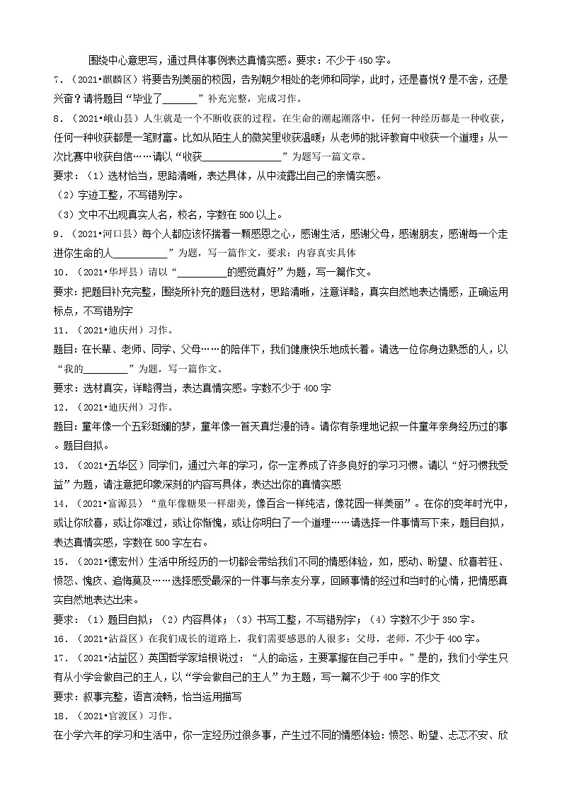 云南省2021年小升初语文卷真题分题型分层汇编-13作文第2页