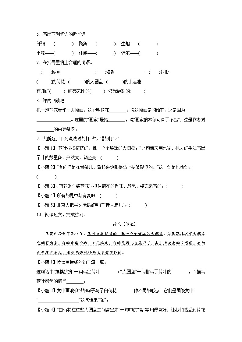 部编版 三年级下册语文3.《荷花》B卷·能力提升（学生版+解析版）02