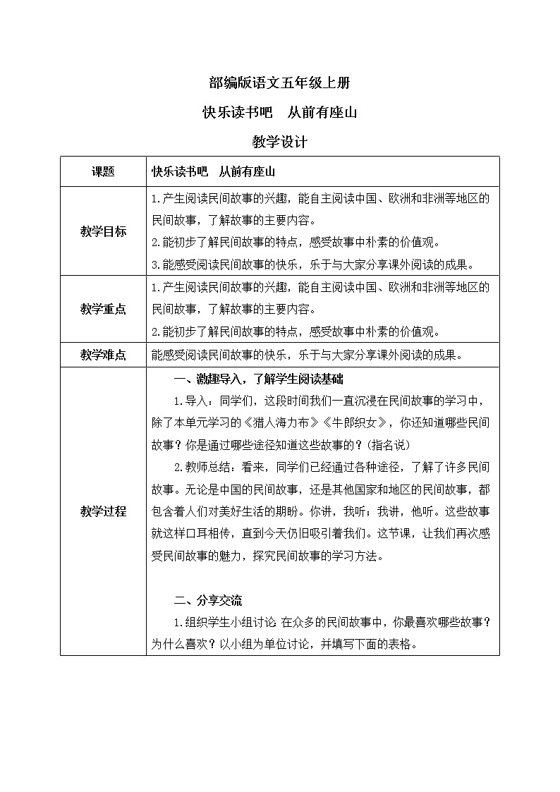 部编版语文五年级上册  快乐读书吧：从前有座山  课件PPT+教案+音视频素材01