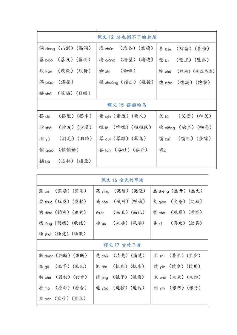 三年级上册生字表第3页