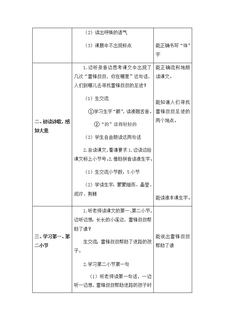 5雷锋叔叔，你在哪里（教案）第2页