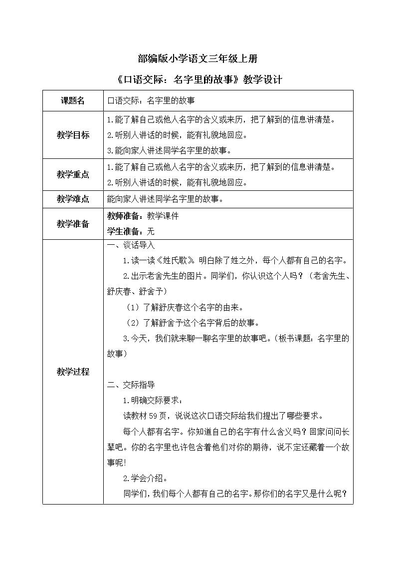 《口语交际：名字里的故事》课件+教案01