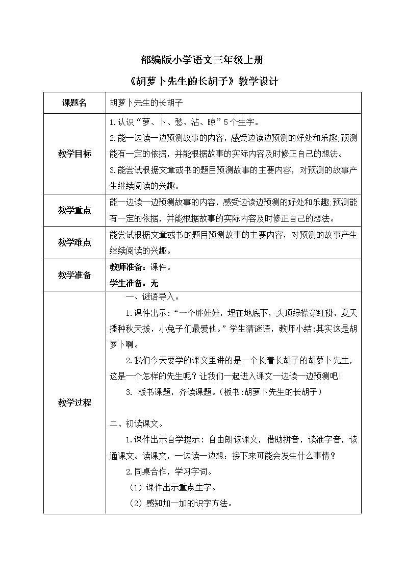 13《胡萝卜先生的长胡子》课件+教案01