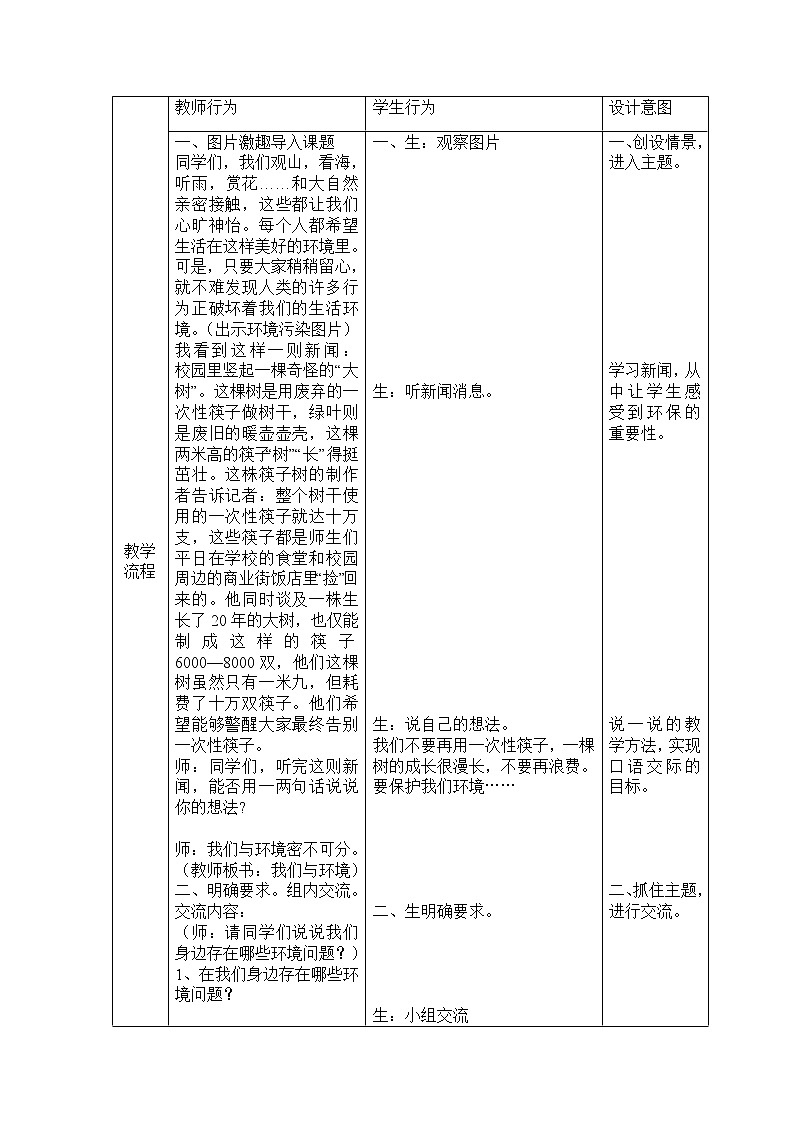 部编版四年级语文上册--《口语交际：我们与环境》教学设计02