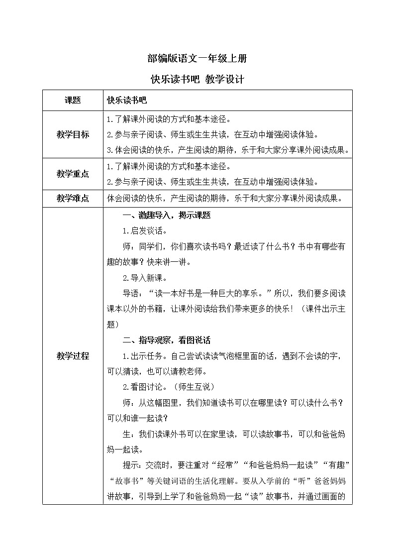 部编版语文一年级上册  快乐读书吧：读书真快乐  课件PPT+教案01