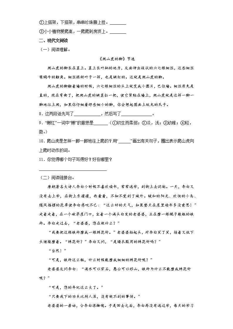 10《爬山虎的脚》（同步练习）部编版语文四年级上册第2页