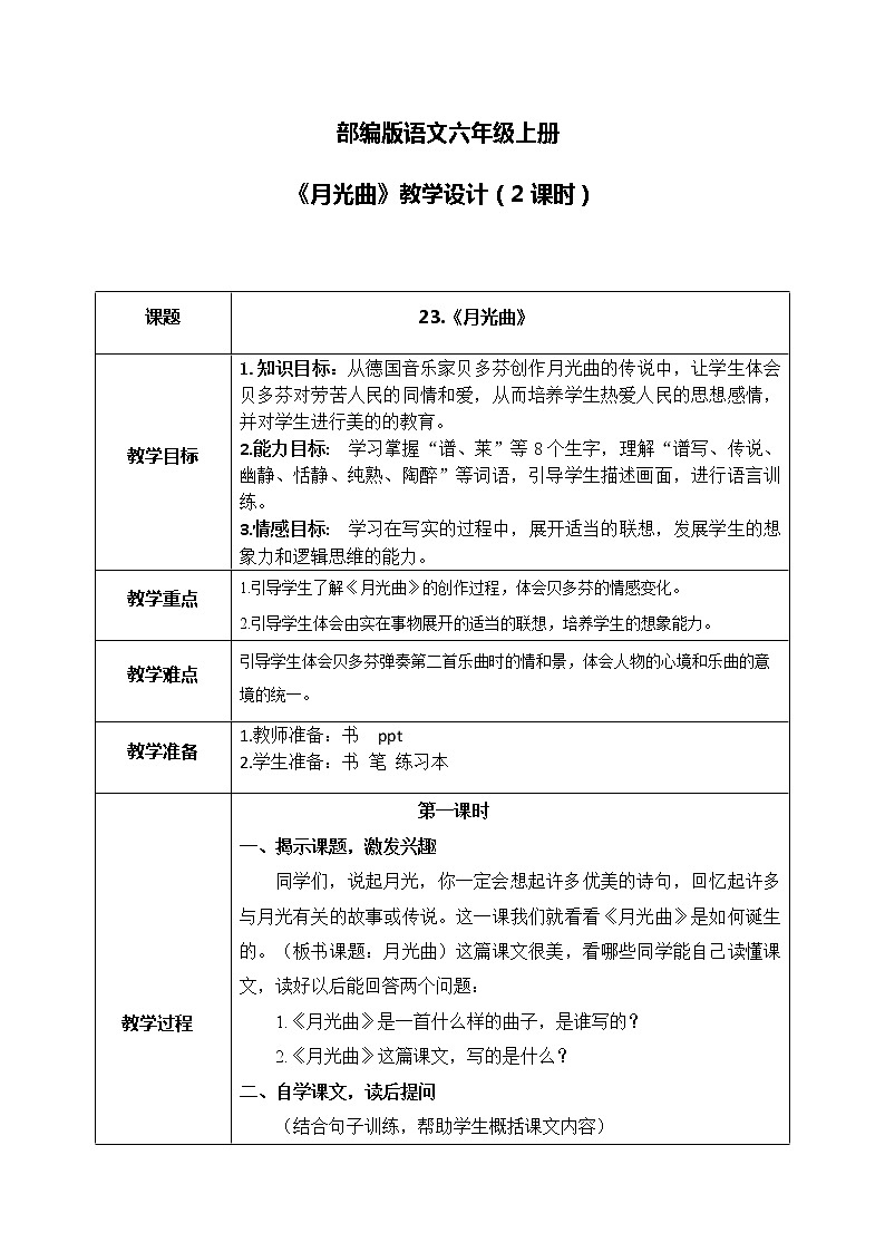 部编版6上语文23《月光曲》PPT课件+教案01