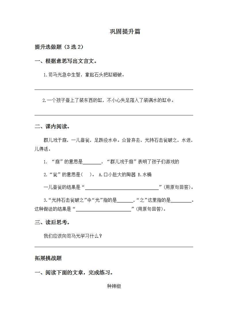 8.24司马光-3上语文（部编版）同步课时分层课时练02