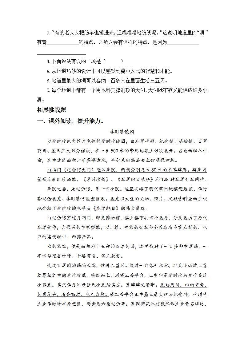 2.8冀中的地道战-5上语文（部编版）同步课时分层课时练03