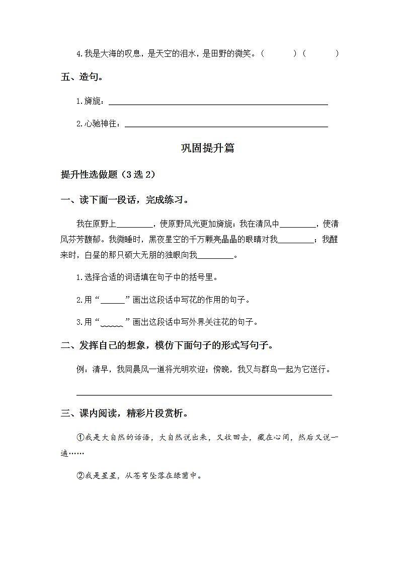 1.4花之歌-6上语文（部编版）同步课时分层课时练02