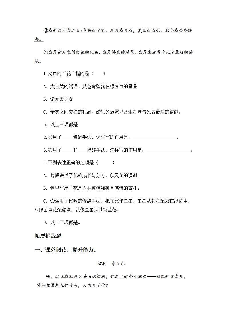 1.4花之歌-6上语文（部编版）同步课时分层课时练03