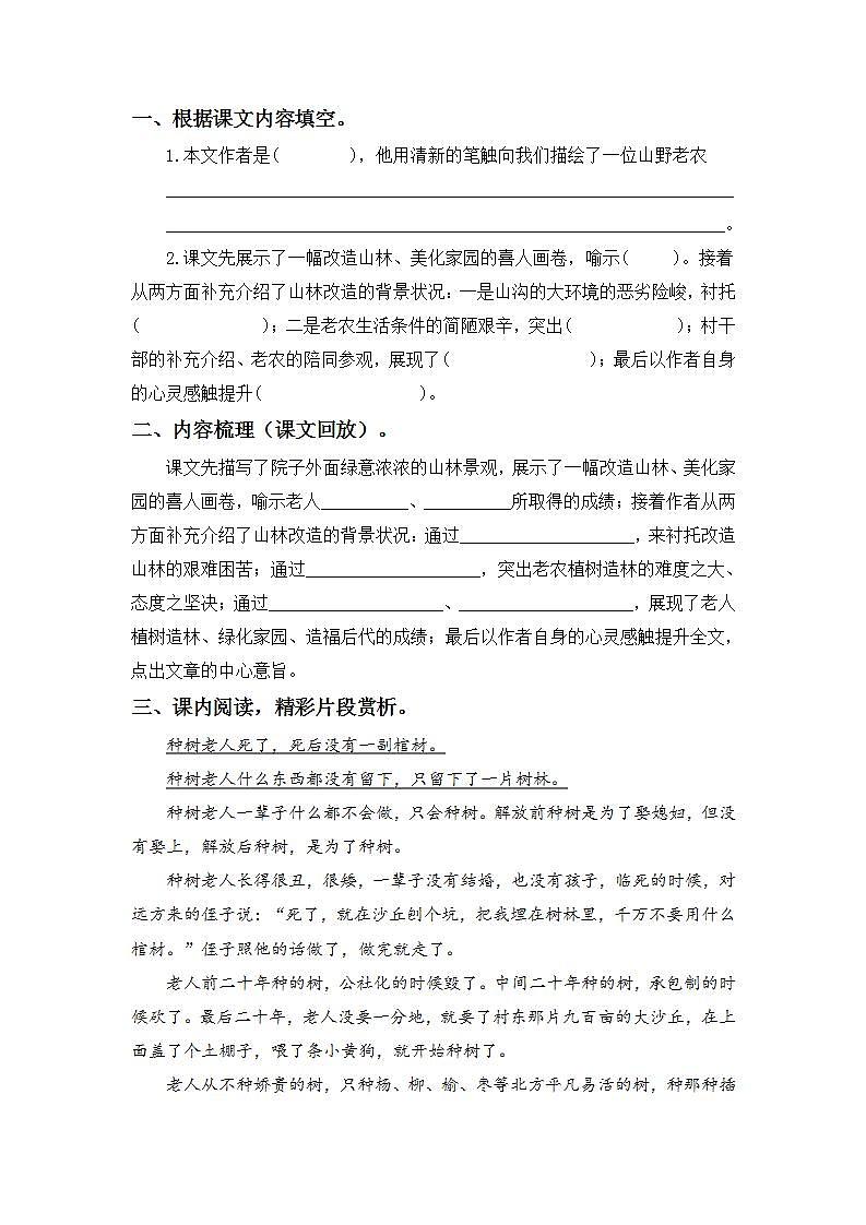 6.20青山不老-6上语文（部编版）同步课时分层课时练02