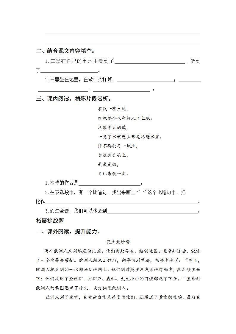 6.21三黑和土地-6上语文（部编版）同步课时分层课时练第2页