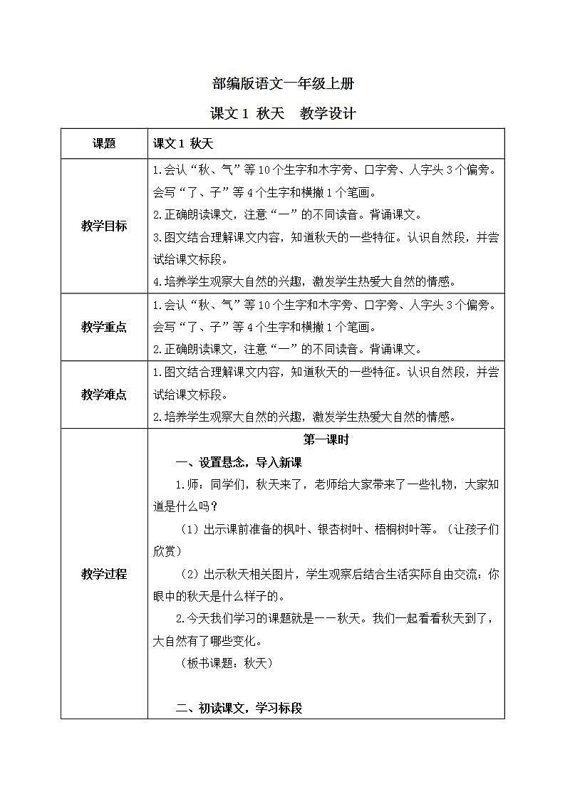 课文1《秋天》课件PPT+生字课件+教案+练习+音视频素材01