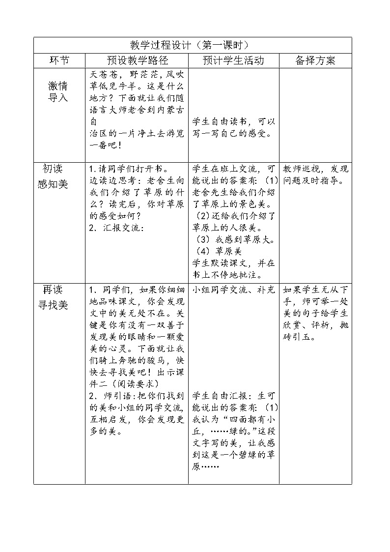部编版六年级语文上册--1《草原》教学设计102