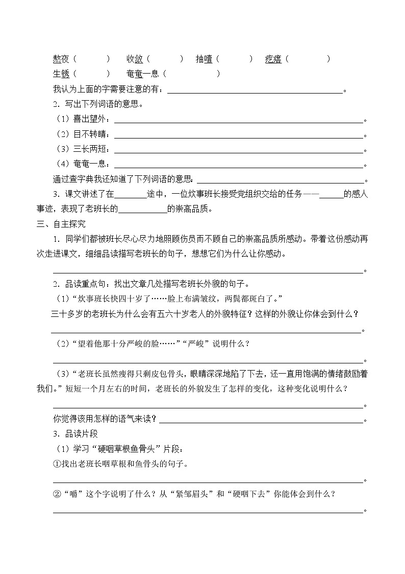 人教部编版语文六年级上册15.金色的鱼钩  学案3第2页