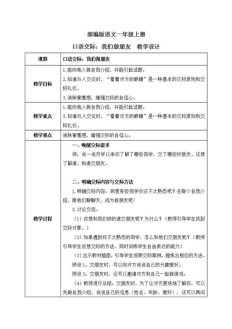 部编版语文一年级上册  口语交际：我们做朋友  课件PPT+教案01