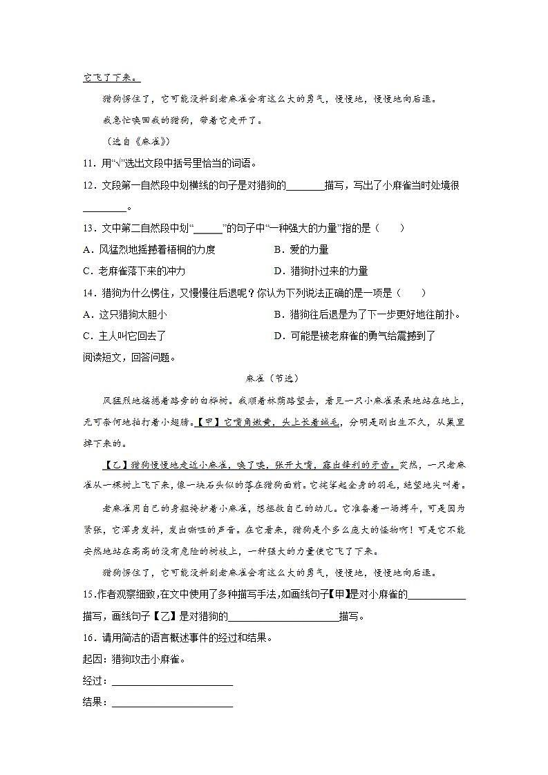 16.麻雀同步练习试题03