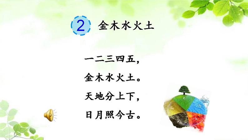 人教部编版四五学制语文一年级上册  2.金木水火土  课件1第2页