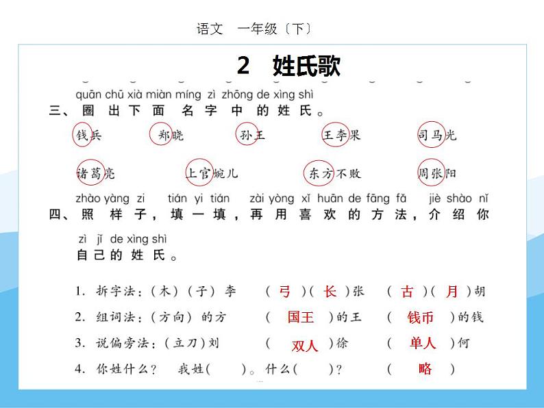 编版部语文一年级下册第一单元期末复习课件（分课训练）第8页