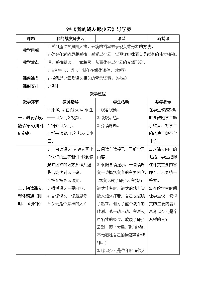 人教部编版六上语文 9.《我的战友邱少云》授课课件+教案+导学案01