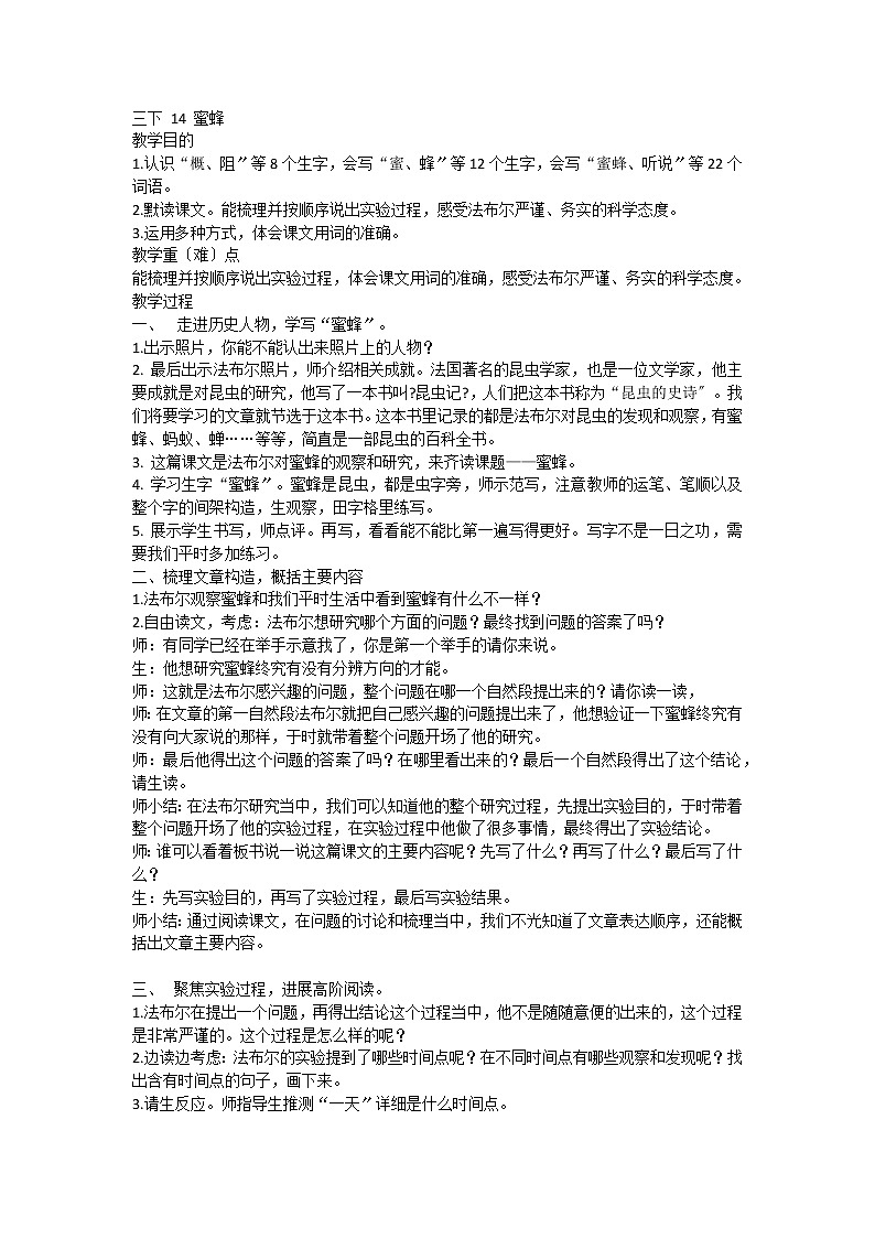 部编版小学语文三年级下册14 蜜蜂（第一课时）（教案）101