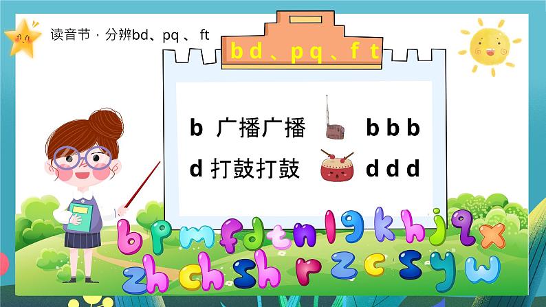 人教部编版语文一年级上册汉语拼音——bd、pq 、 ft 的分辨  课件第4页