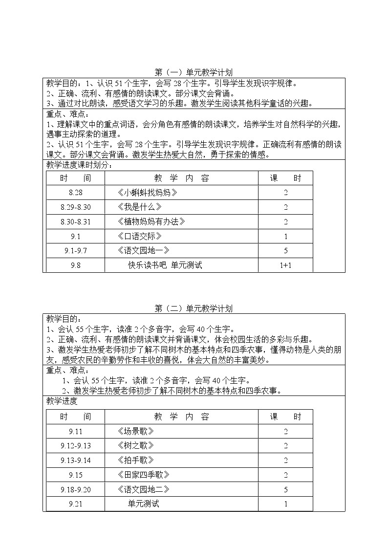 统（部）编版语文二年级（上册）全册教案第2页